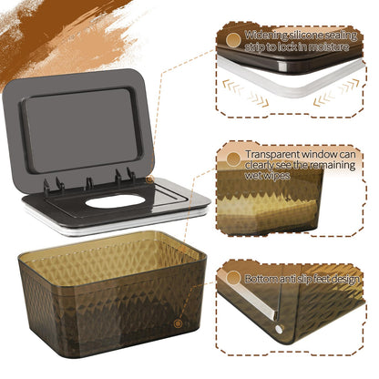 Whiidoom Wipes Dispenser, One-Handed Operation Wipe Holder for Baby & Adult, Seal-Designed Wipes Container for Bathroom Keep Diaper Wipes Fresh (Brown)