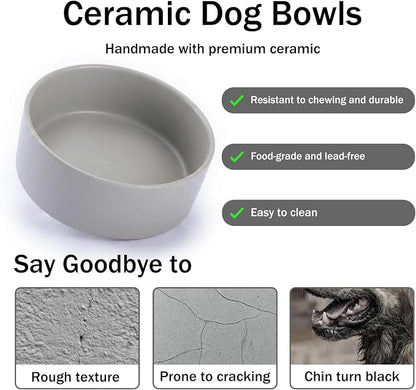 MateeyLife Ceramic Dog and Cat Bowls with Stand, 2-Pack Food and Water Bowl Set - Non-Slip Pet Bowls for Cats,Puppies and Small Dogs, 13.5OZ（Grey）