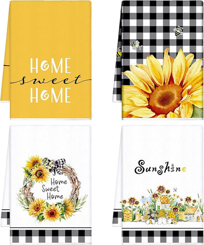 Bencailor 4 Pcs Sunflower Kitchen Towels Flower Floral Spring Hand Dish Towels