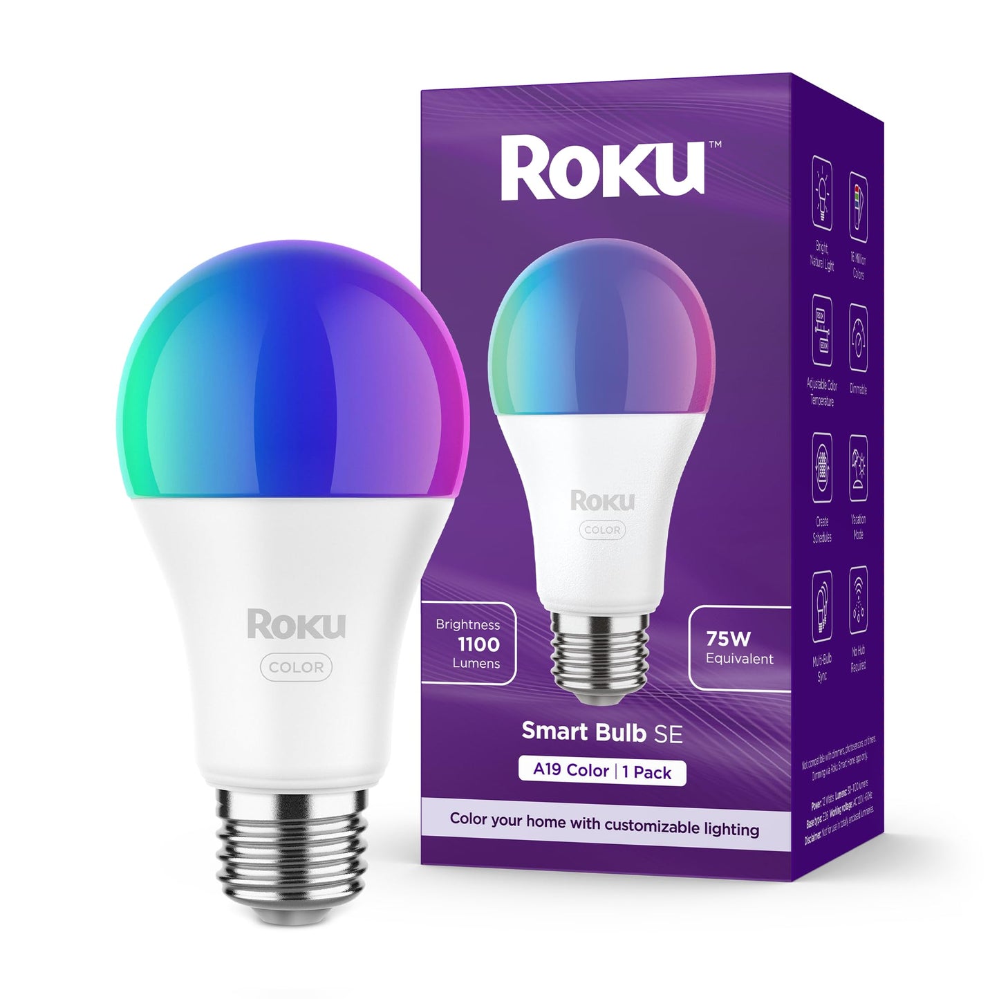 Roku Smart Light Bulbs (White, 4-Pack) - Dimmable A19 Lightbulbs with Adjustable Brightness & Temperature - WiFi Smart Bulbs Works Voice, Alexa & Google Assistant, No Hub Required