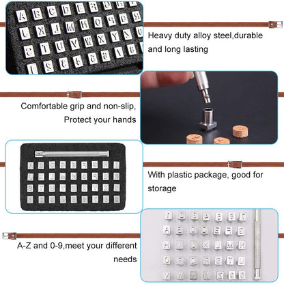 Leather Stamping Tools with Rubber Hammer, 71 PCS Leather Different Shape Saddle Making Stamp Punch Set Leather Carving Tools Leather Stamps Leather Punch Tools (71PC)