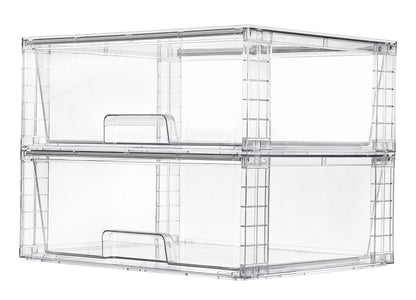Vtopmart 2 Pack Large Stackable Storage Drawers,Easily Assemble Clear Acrylic Bathroom Closet Undersink Organizers,Plastic Storage Bins for Cabinet,Kitchen Pantry,Medicine Organization
