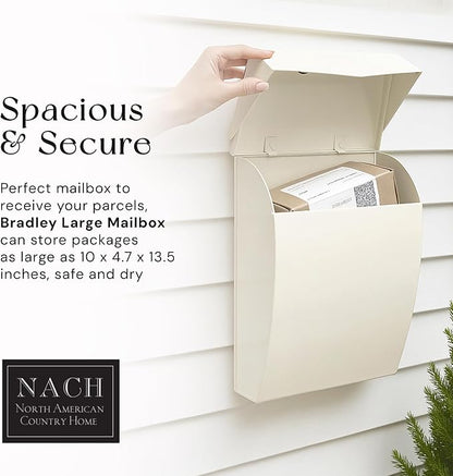 NACH Mailboxes for Outside Wall Mount, 4.8 x 10 x 13 inch White Wall Mounted Mailboxes for Outside, Waterpoof Mailbox for House - The Bradley Large Mail Box