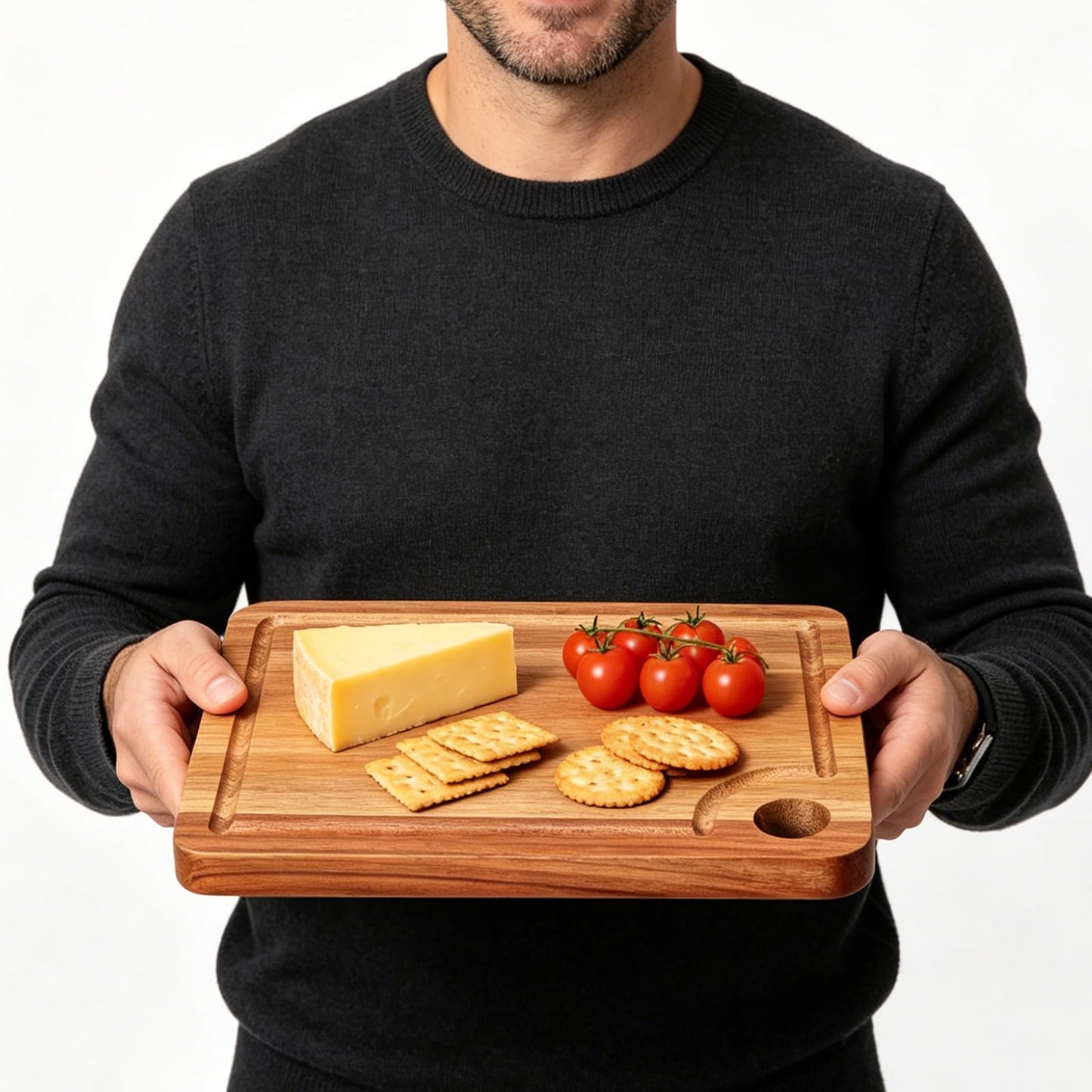 Gtencemen Small Acacia Wood Cutting Boards for Kitchen with Hanging – Mini Wooden Cutting Board with Juice Groove for Vegetables, Fruit, Bread, Meat - BPA Free, 9" x 6.5"