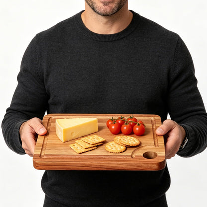 Gtencemen Small Acacia Wood Cutting Boards for Kitchen with Hanging – Mini Wooden Cutting Board with Juice Groove for Vegetables, Fruit, Bread, Meat - BPA Free, 9" x 6.5"