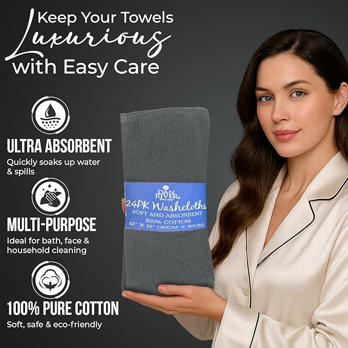 DAN RIVER 24 Pack Wash Cloths for Showering