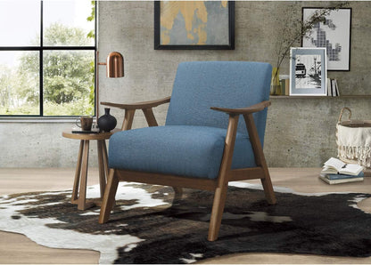 Lexicon Mid Century Modern Accent Chair with Solid Wood Frame in Walnut Finish, Upholstered Living Room Lounge Arm Chair, Thick and Comfy Innerspring Seat Cushion, Linen-Look Fabric, Blue