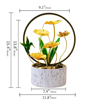 Romway 15" H Indoor Modern Tabletop Water Fountain LED Light, Yoga Meditation Room Mother's Day Decor Lotus Flower Floor-Standing Fountain