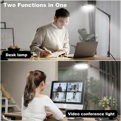 NS Eye-Caring LED Desk Lamp, 3 Color Temperature Dimmable Office Light with Memory Function & Timer, Adjustable Metal Clamp Lamp for Home Office, Reading, Studying.Batteries not Included.