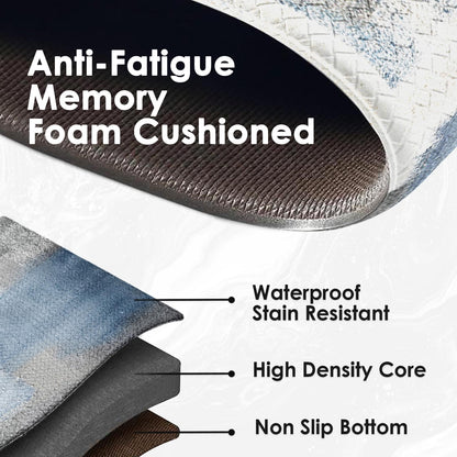 Nesphy Anti-Fatigue Blue Grey Kitchen Rug Set of 2 Cushioned Abstract Rug for Floor, Art Standing Mat Waterproof Non-Slip Mat PVC Ergonomic Comfort Foam Kitchen Decor
