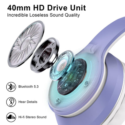 JOMILIN B9 Wireless Headphones Over-Ear, 60 Hours Playtime Lightweight Folding Hi-fi Stereo Bass Bluetooth Headset with Mic, Volume Control Headphones for iPad/Travel/Tablet/PC (Purple)