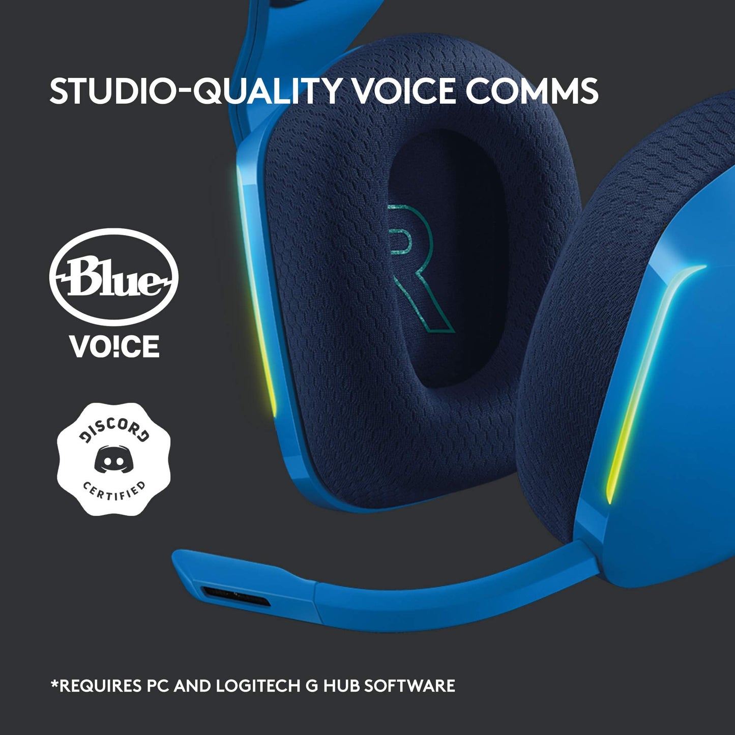 Logitech G733 Lightspeed Wireless Gaming Headset with Suspension Headband, LIGHTSYNC RGB, Blue VO!CE mic Technology and PRO-G Audio Drivers - Blue