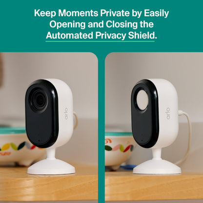 Arlo Essential Indoor Security Camera 2K (3rd Gen, 2025 Release) - Wired Plug-in Power, Person Recognition, Animal Detection, 1-Month Trial of Secure Plan, Automated Privacy Shield, 1 Cam, White