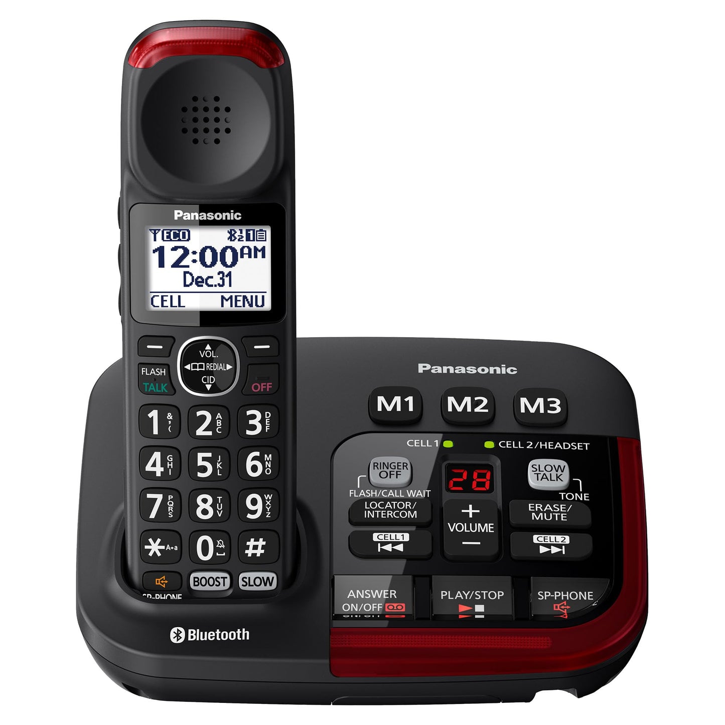 Panasonic 1 Handset Amplified Cordless Phone with Slow Talk, 40dB Volume Boost, 100dB Lound Visual Ringer, Hearing Aid Compatibility, Large Screen and Backlit Keypad, Link2Cell - KX-TGM430B (Black)