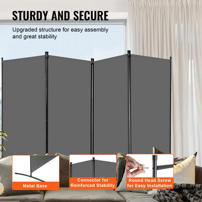 VEVOR Room Divider, 4 Panel Room Divider, 136" W Folding Privacy Screen and Portable Partition Divider for Room Separation, Freestanding Room Partitions for Office, Bedroom, Study, Grey