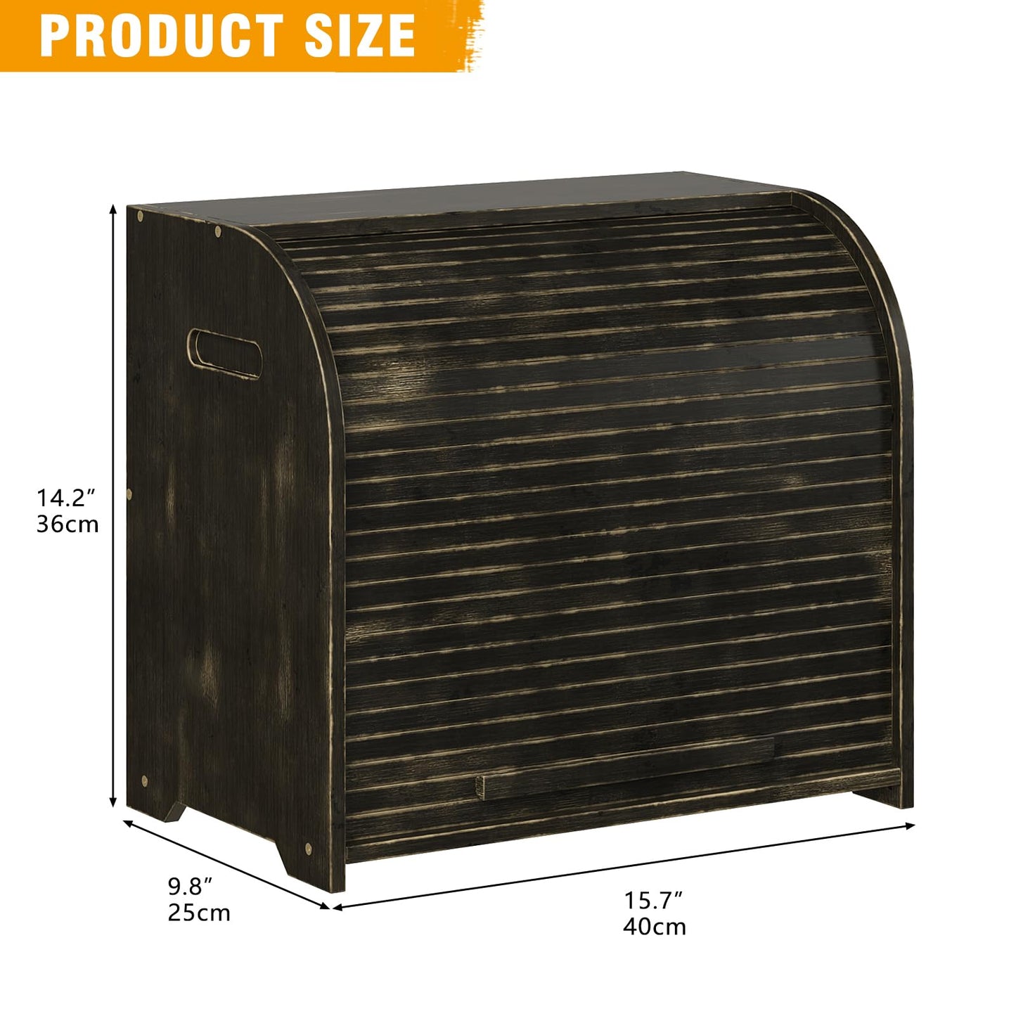 Trironsun Bamboo Roll Top Bread Box for Kitchen Countertop Large Capacity Bread Storage Bin 2 Layer Wooden Bread Storage Organizer Natural Breadbox for Food Storage (Antique Black)