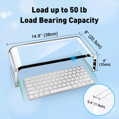 AboveTEK Acrylic Monitor Stand – Clear Monitor Riser & Computer Desk Stand, Premium Acrylic Laptop Stand for Home Office, PC TV Stand with Keyboard Storage Heavy Duty Desk Riser