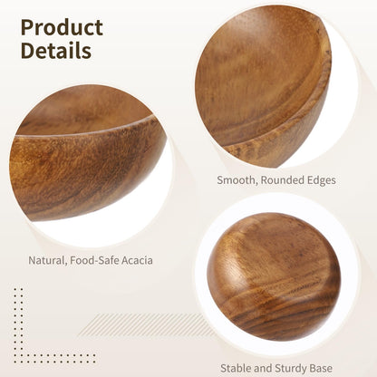 OMISTAR 10 Pcs Acacia Wooden Bowls for Food, 4 in Small Wood Bowls Set, Japanese Style Serving Bowls for Salad, Dessert, Snacks, Handcrafted with Smooth Surface, Heat Insulation