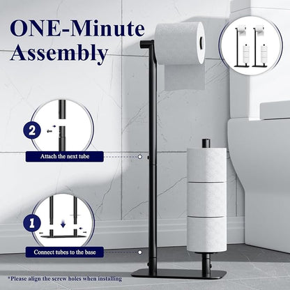 Kitsure Toilet Paper Holder Free Standing - Large Capacity Toilet Paper Holder for 4 Rolls, Rustproof Toilet Paper Stand with Non-Slip Stable Base, Black, 2 Pack