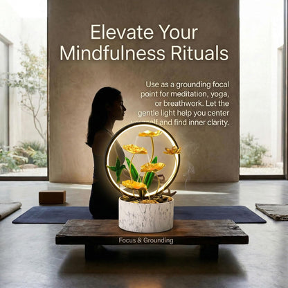 Romway 15" H Indoor Modern Tabletop Water Fountain LED Light, Yoga Meditation Room Mother's Day Decor Lotus Flower Floor-Standing Fountain