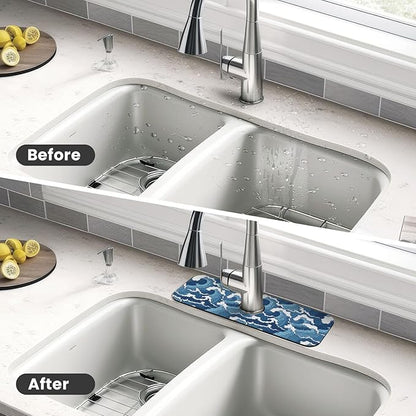The Great Wave Off Kanagawa Japanese Blue White Kitchen Sink Splash Guard