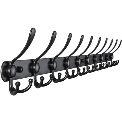 Dseap Coat Rack Wall Mount - 38” Long 10-Tri-Hooks Heavy Duty Coat Hanger Rail Wall Hooks for Hanging Coats Hats Clothing Clothes Purse Mudroom Entryway, Black
