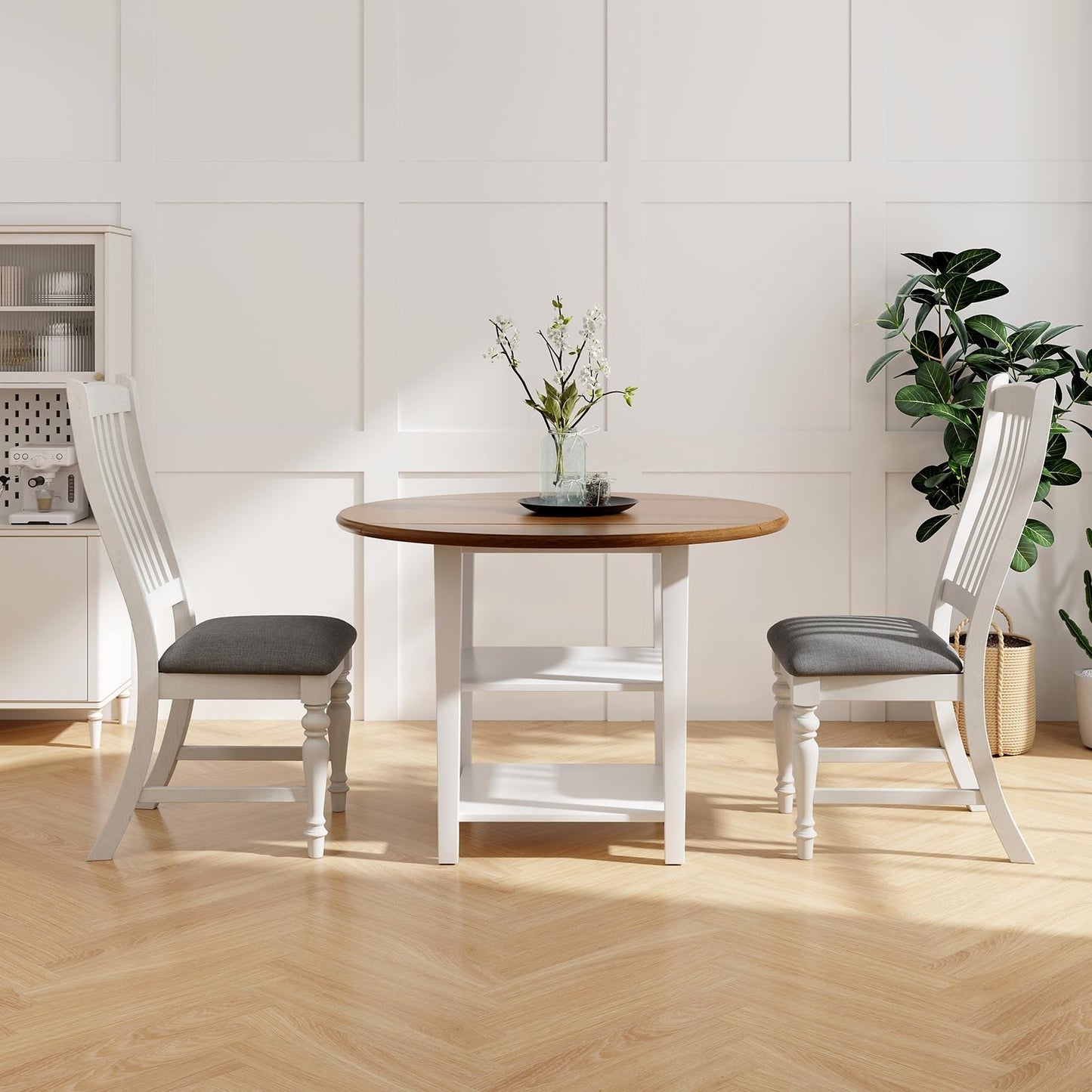 Giantex Wood Dining Chairs Set of 2, Farmhouse Kitchen Chairs with Solid Wood Frame, Max Load 355 Lbs, Armless Upholstered Dining Side Chairs with Cushion Seat, Slat Back Dining Room Chair, White
