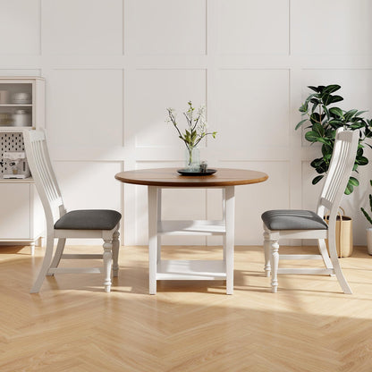 Giantex Wood Dining Chairs Set of 2, Farmhouse Kitchen Chairs with Solid Wood Frame, Max Load 355 Lbs, Armless Upholstered Dining Side Chairs with Cushion Seat, Slat Back Dining Room Chair, White