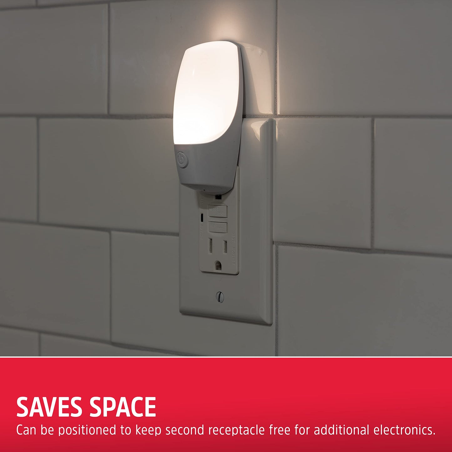 Energizer Manual On/Off LED Night Light Plug-in, Push Button, Compact, Contemporary, for Bedroom, Livingroom, Hallway, Bathroom, Nursery, Basement, White, 84135, 2 Pack