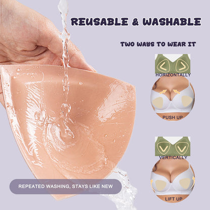 Wieysdoo Double-Sided Sticky Bra Insert Pads, Reusable Adhesive Push-Up Bra Pads for Large Breasts, Seamless Lift Bra Inserts for Bikini Swimsuit Strapless Dress,M Beige