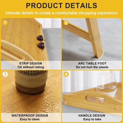 WKWKER Bamboo Bed Tray Table with Folding Legs Set of 2 Foldable Breakfast Tray Portable Serving Table Laptop Snack Drawing Breakfast Trays for Bed (Set of 2)