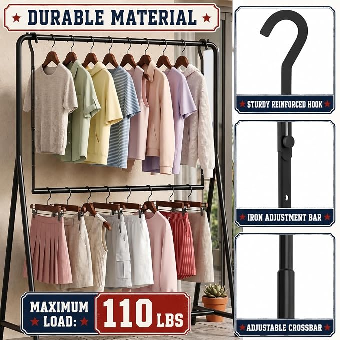 OPKING Double Hanging Closet Rod Extenders Adjustable Width & Height Space-Saving, Black