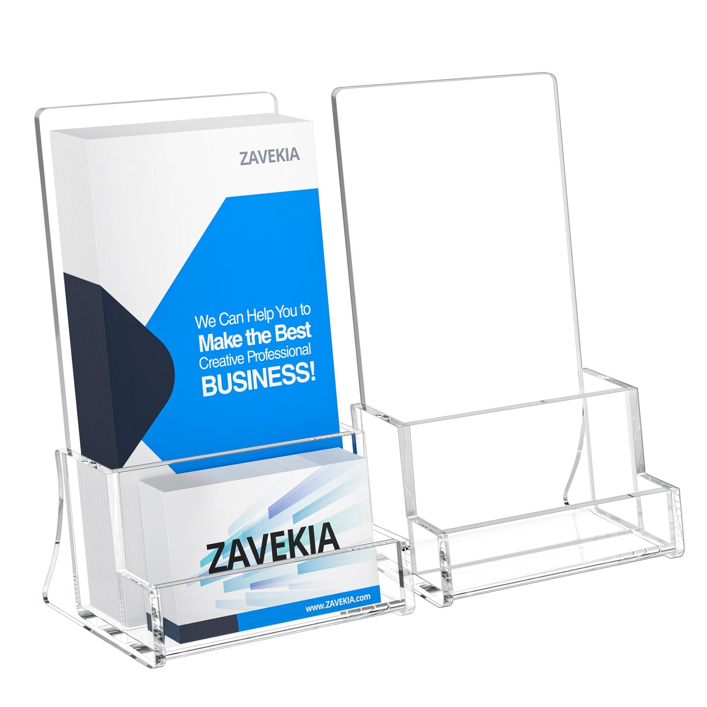 zavekia 2 Pack Acrylic Brochure Holder With business card holder, 4 x 9 inches Clear Acrylic Literature Holder Plastic Flyer Display Stand
