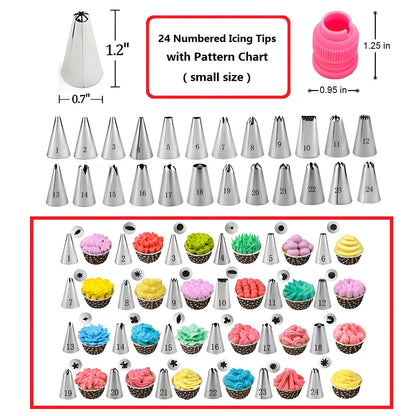 YOQXHY Cake Decorating Kit, 190 Pcs Baking Supplies Tools with Cake Turntable, Leveler, 24 Numbered Icing Tips, 2 Spatulas, 3 Scrapers, 2 Couplers, 50 Cupcake Liners, 100 Pastry Bags & More, (Pink)