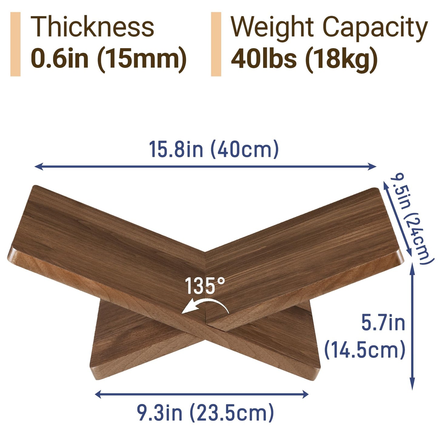 DECORANY Solid Wooden Book Stand for Desktop Display & Reading –15.7" x 9.4" x 5.7” Extra Large Wood Open Book Holder for Cookbook, Bible, Recipe, Textbook, Magazine (N. American Black Walnut)