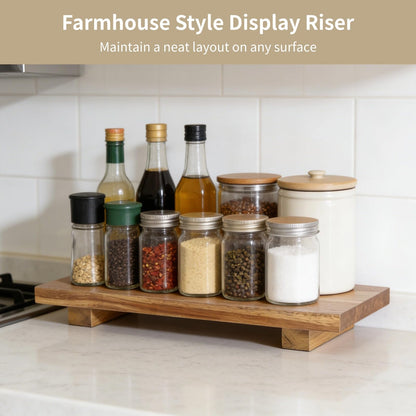 ZALIR Large 16" Wooden Riser Pedestal Stand - Hardwood Serving Tray Stand, 16 x 8 x 1.57 in Farmhouse Wood Display Riser, Versatile Pedestal for Kitchen Countertop, Plants, Jewelry, Candle Holders