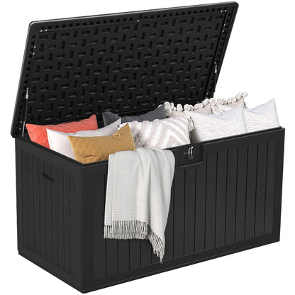 DWVO 180 Gallon Double-Wall Deck Box, XL Large Resin Outdoor Storage Box, Lockable & Waterproof, Double as Seating, 1000lbs Capacity (Black)