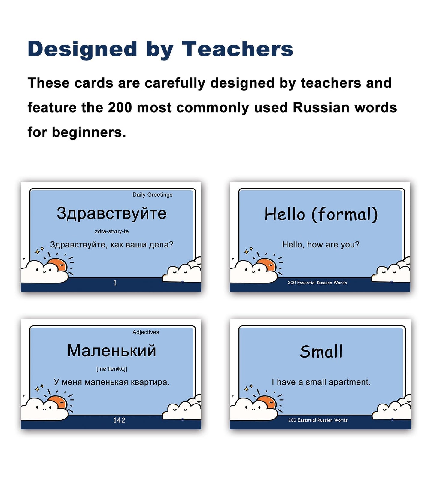 200 Essential Russian Words Vocabulary Flash Cards Flashcard for Beginners Adults | Learn Russian for Beginners Adult