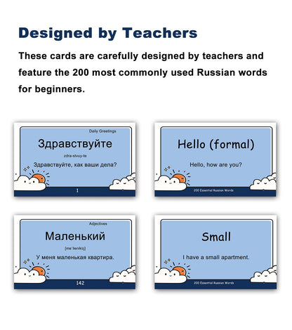 200 Essential Russian Words Vocabulary Flash Cards Flashcard for Beginners Adults | Learn Russian for Beginners Adult