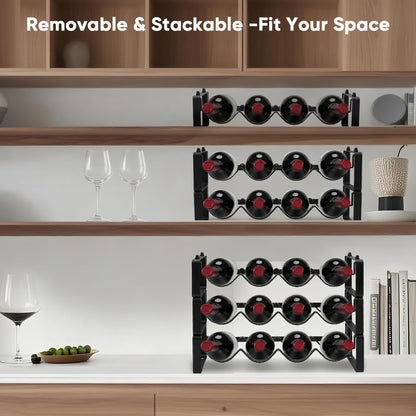 HRUSGO Wine Rack for Countertop – Stackable Freestanding Bottle Organizer for Kitchen, Pantry, Bar Cabinet & Small Spaces – Compact Metal Shelf & Modular Storage Stand (3-Tier)