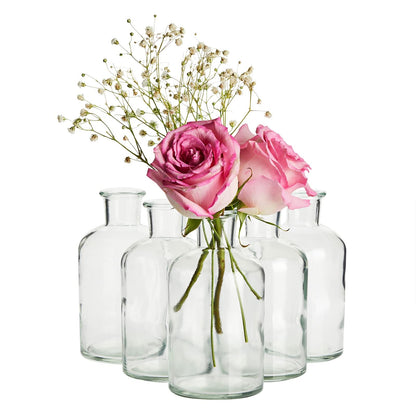 Farmlyn Creek Narrow Jar Vases - 2.8 in x 5 in, 7.5 oz, 6 Pack, Clear Glass - Apothecary-Style Jars & Glass Bottle Vases for Propagation & Mini Decorative Bottles