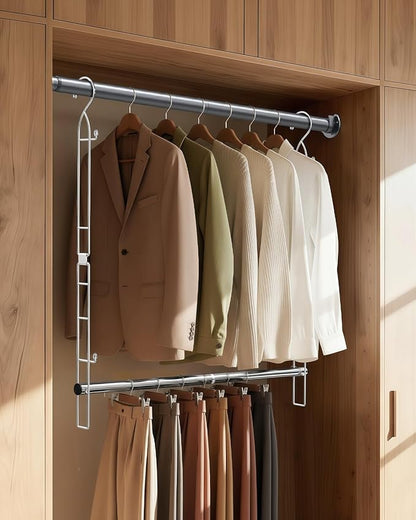 Hanging Closet Rod Stainless Steel, 1 Pack Adjustable Height & Width Closet Rod