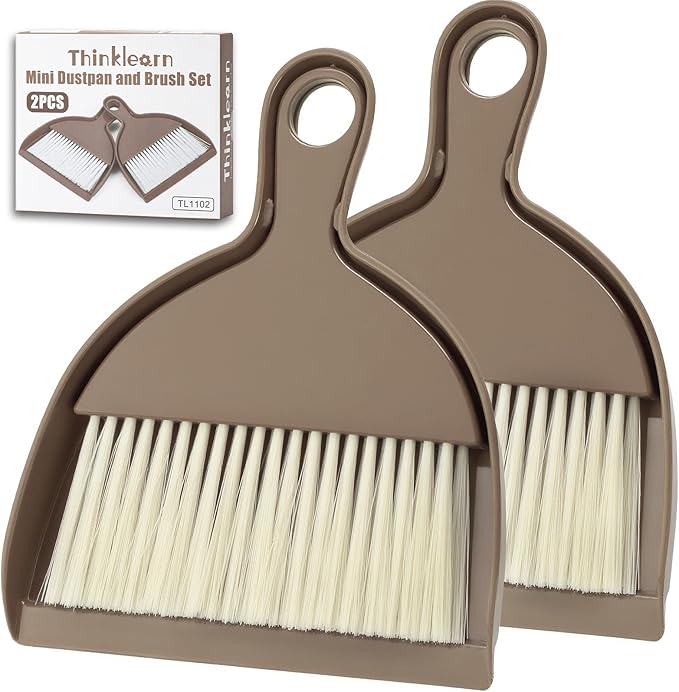 THINKLEARN 2PCS Small Broom and Dustpan Set, Mini Dust Pan and Brush, Hand Whisk