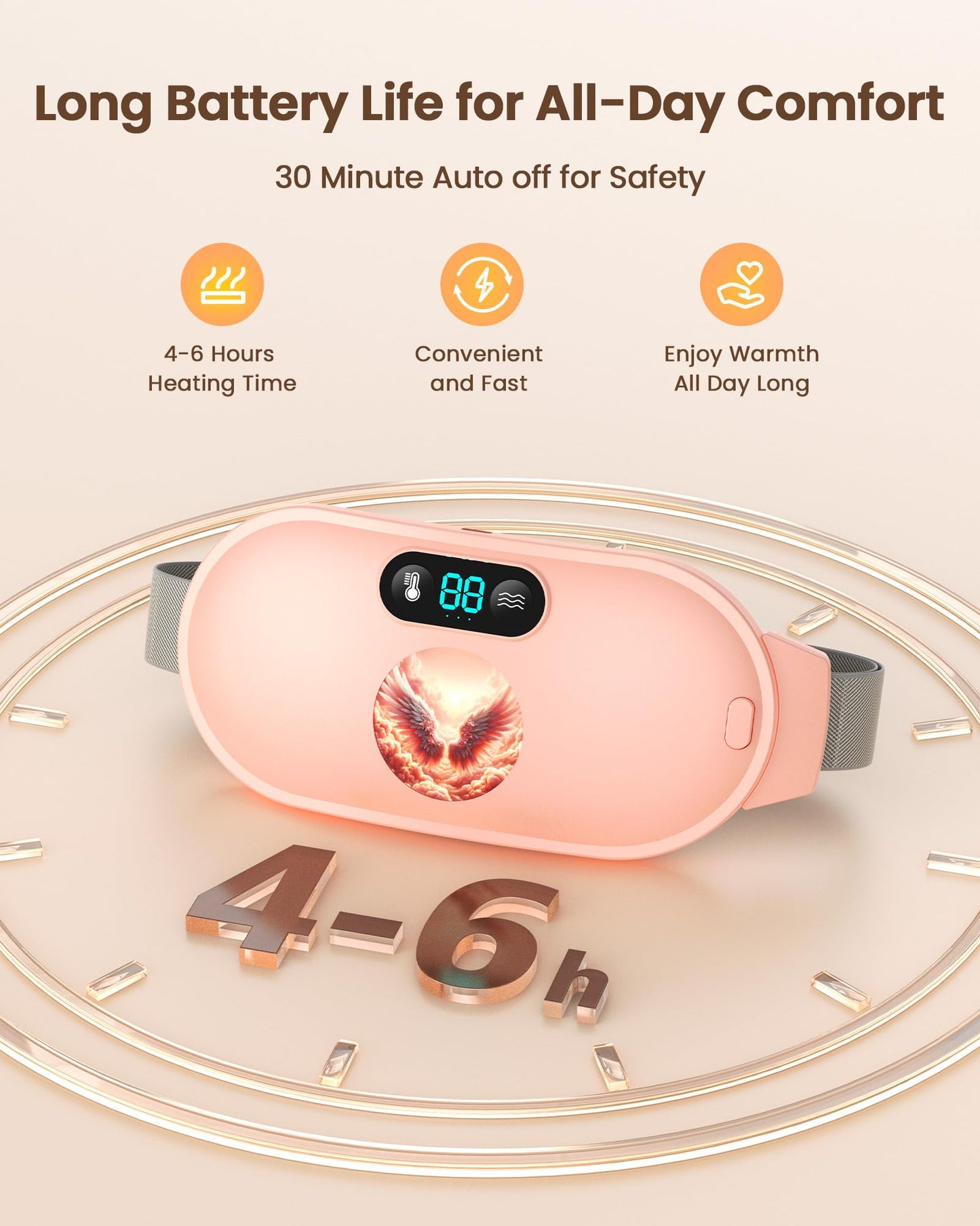 Heating Pad for Period Cramps, Fast Heating with 6 Heat Levels and 6 Massage Modes, Portable Menstrual Heating Pad, Belly Period Massager for Women and Girls, Pink