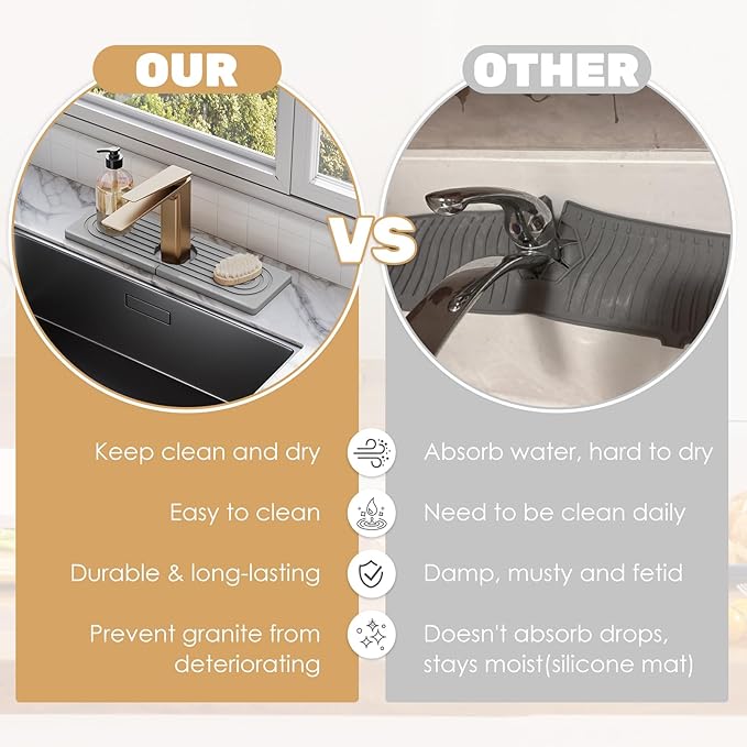 15.7''x4.8''Stone Faucet Mat for Kitchen Sink, Diatomite Quick Dry Kitchen Sink