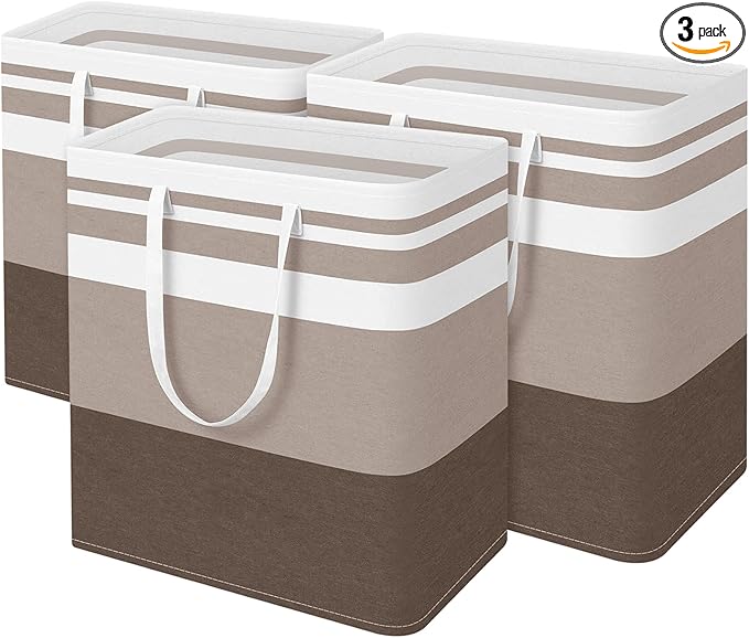 BlissTotes 3-Pack Laundry Basket, Freestanding＆Waterproof Laundry Hamper