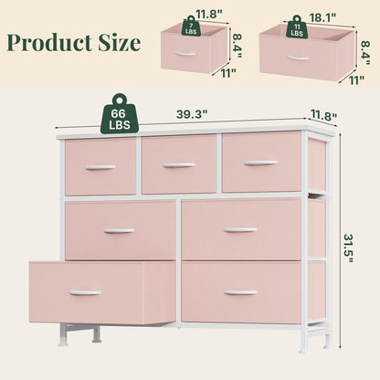 HAPPYMONT Fabric Dresser for Bedroom with 7 Drawers, Chest of Drawers, Wood Top and Metal Frame Organizer for Clothes, Closet, Entryway, Hallway, Living Room Furniture
