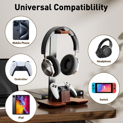 CUIWHRL Controller Stand Wood Headphone Stand for Desk Gaming Desk Accessories Controller Holder for Gaming Equipment Headset Holder Gift for Father,Son,Husband,Boyfriend