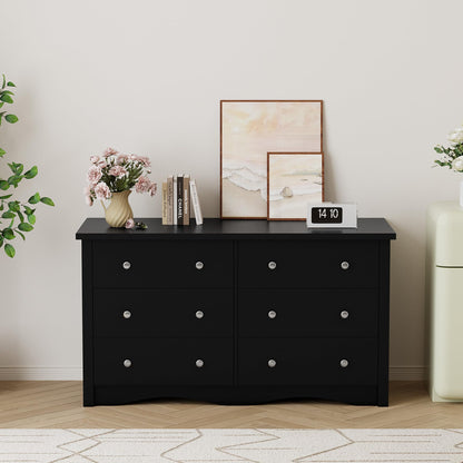 Shahoo Black Dresser for Bedroom with 6 Drawers, 47.2" Wide Chest Storage Organizer and TV Stand for Living Room, Closet, Hallway, Dormitory