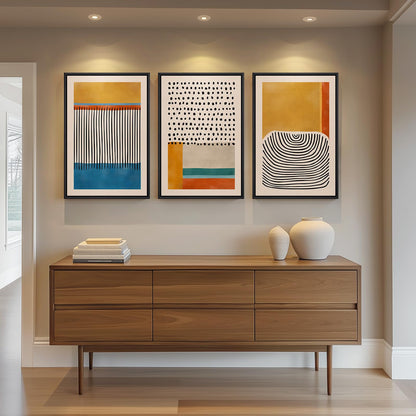 Framed Boho Sage Green Wall Art for Living Room, Large Mid Century Modern Tropical Leaf Canvas Artwork for Walls, 3 Piece Beige Orange Bohemian Wall Art Prints for Bedroom Kitchen Hallway, 16x24 Inch